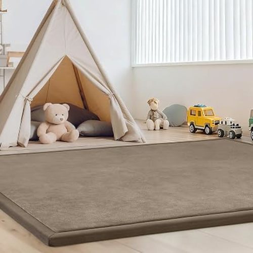 Baby Play Mat– 50"X50" Soft Rug Mat for Floor, Memory Foam Crawling Rug for Babies, Toddlers, Kids – 1.3" Thick, Nursery & Playroom Area Tatami Mats,Brown