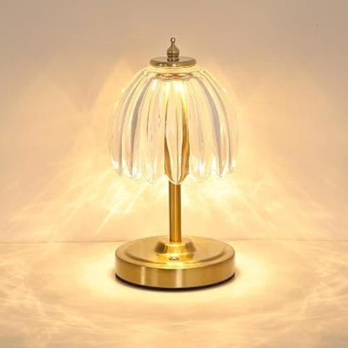 Shenmoyl Tulip Small Table Lamp, 5200mAh Cordless Touch Control Mini Table Lamp with 3 Color Temps & Stepless Dimming, Perfect for Small Spaces like Dressers, Bedsides, Bookshelves (Transparent Tulip)