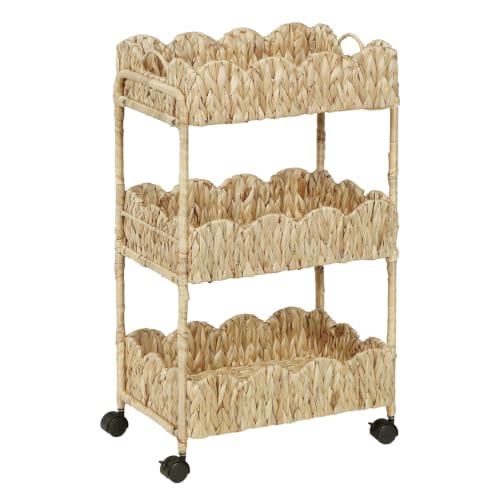 3-Tier Water Hyacinth Rolling Cart, Nursery Cart with Wheels | Metal Frame Utility Cart, Craft Organizers and Storage for Bathroom Kitchen Nursery Art Craft Laundry Room
