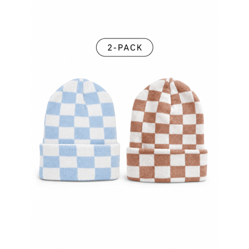 2-Pack Baby's First Hat®, Tan/Baby Blue & Warm White Checkerboard – SpearmintLOVE