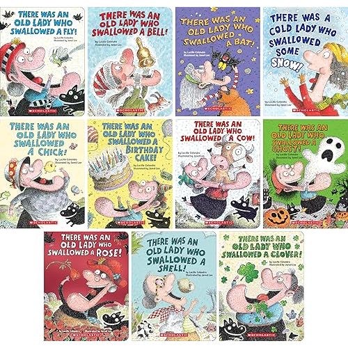 "There Was an Old Lady Who Swallowed" Series Set (11 Board Books) - Bat, Bell, Birthday Cake, Chick, Cow, Fly, Ghost, Rose, Snow, Shell, Clover Board book – March 4, 2025