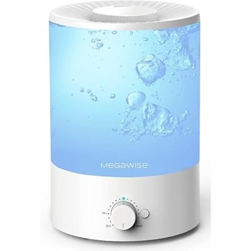 MegaWise Healthy Top-Refill Cool Mist Humidifiers for Bedroom, 24dB Ultrasonic Air Vaporizer with Water Filter for Baby [PP Material], Colorful Night Light,1 Gal Essential Oil Diffuser, Auto Shut Off