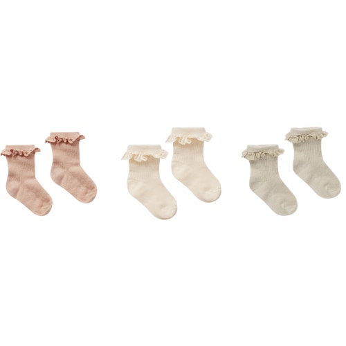 Rylee & Cru Ruffle Socks 3-Pack, Dove/Natural/Blush