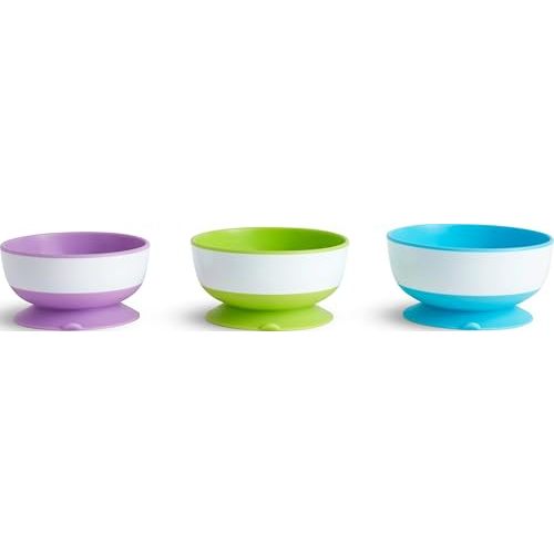Munchkin Stay Put Suction Bowls for Baby and Toddler, 3 Pack, Blue/Green/Purple