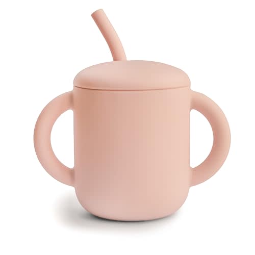 mushie 100% Silicone Training Cup & Straw for Toddlers | 6 Months+ (Blush)
