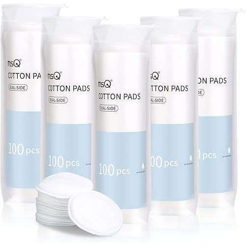 MSQ Cotton Rounds (500 Count), Makeup Remover Pads, Hypoallergenic, Face Cotton Pads, Facial Cleansing Round Cotton Pads, Lint-Free