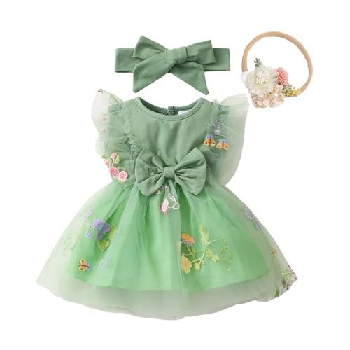 Renotemy Baby Girl Flower Dress Summer, Tutu Tulle Boho Princess Wedding Birthday Party Dresses for Infant Girls 0-18 Months