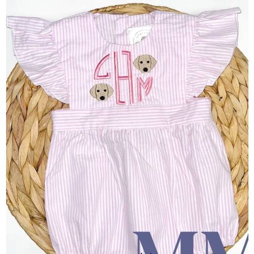 Girl Bubble Romper, Baby Romper, Pink Seersucker Bubble, Baby monogram bubble romper,  Personalized custom baby romper bubble
