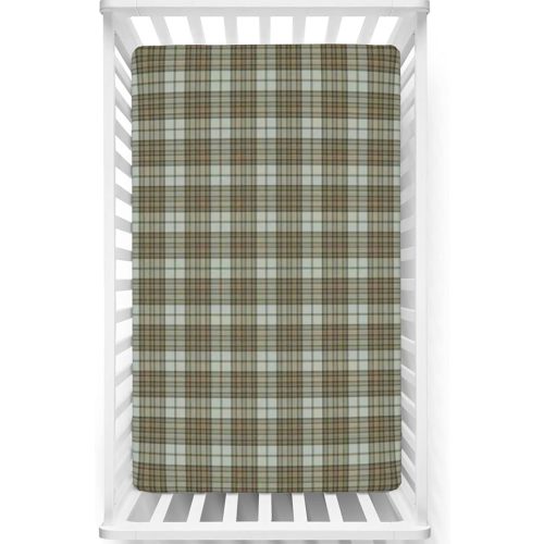 Tartan Themed Fitted Crib Sheet,Standard Crib Mattress Fitted Sheet Soft & Stretchy Fitted Crib Sheet-Baby Crib Sheets for Girl or Boy,28“ x52“,Pale Green Pale Brown