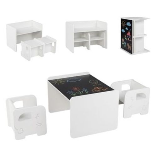 Costway 3 PCS Kids Table and Chair Set, Space-saving Toddler Table and 2 Chairs,White