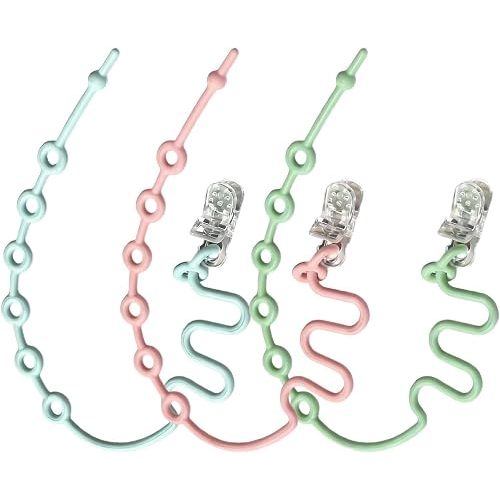 Babe Toy Safety Straps, 3 Pcs Anti-Lost Pacifier & Teether Tethers, Silicone Toy Clip, Adjustable Clips, Food Grade Silicone Pacifier Clips Sippy Cup Strap for High Chair Crib Car Seat Stroller