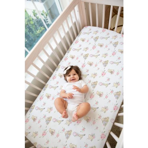 Winnie the Pooh Baby Girl Crib Sheet- -Custom Baby Shower Gifts. Classic Pooh Floral Nursery Bedding.  SH606