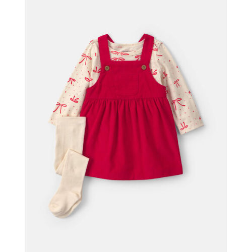 Baby Girl 3-Piece Bow Corduroy Long-Sleeve Dress Set - Red | Carter's