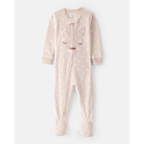Baby Girl Deer Print DreamPlush Snug Fit Long-Sleeve 2-Way Zip Pajamas - Tan | Carter's