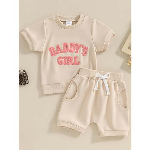 Zehjuhan Infant Baby Girl Short Sleeve Round Neck "DADDY'S GIRL"Letter Pattern Top + Shorts 2PCS Summertime Fashion Clothing Set