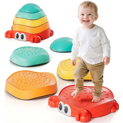 Stepping Stones for Kids, 5pcs Non-Slip Stepping Stones, Crab Shape, Toddler Coordination Sensory Game, Upgraded Support Bones, Up to 220 lbs, Stepping Stones for Kids 2 3 4 5 6+ Year Old