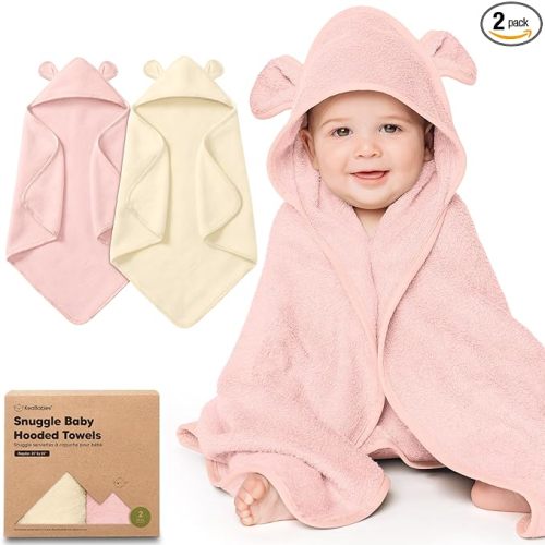 KeaBabies 2-Pack Hooded Baby Towels for Newborn - 35x35 Soft & Absorbent Viscose From Bamboo Baby Bath Towels with Hood for Infant,Toddler,Kids,Boys Girls,Newborn Bath Essentials (Rose Ivory, Regular)