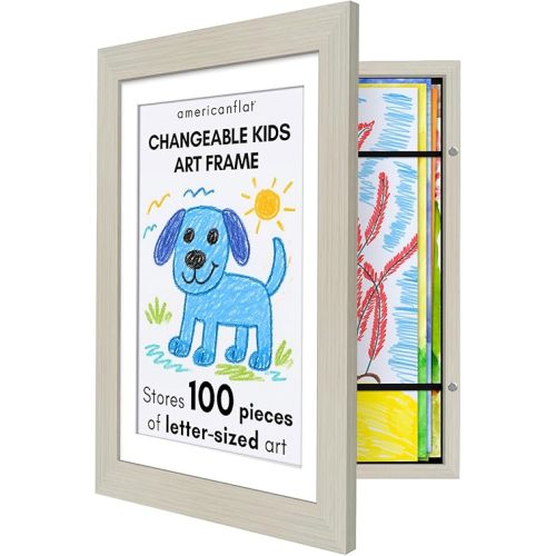 Americanflat Kids Artwork Frame Changeable (Light Wood) - Magnetic Door Holds 100 Art Pieces - 8.5x11 Letter Size Display with Mat or 10x12.5 Without Mat - My Mini Masterpiece