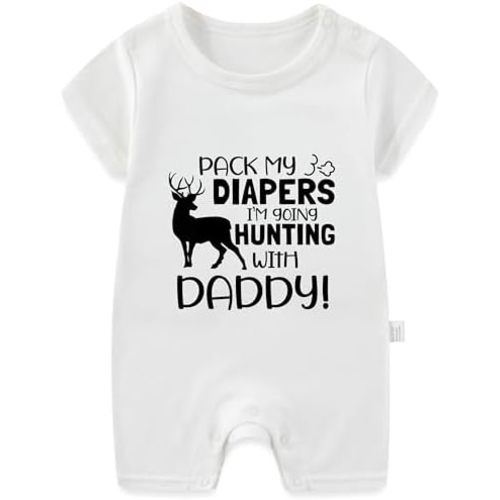 Pack My Diapers I'm Going Hunting With Daddy Funny Bodysuit, Newborn Boy Clothes, Unisex Baby Short Sleeve Romper