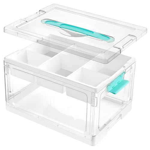 Vtopmart 24 QT Clear Plastic Craft Storage Box with Tray & Dividers, 1 Pack | Art Supply Organizer for Coloring Books, Craft Supplies, Modeling Clay, Molds, Easy Access