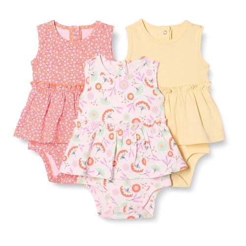 Amazon Essentials Baby Girls' Sleeveless Bodysuit Dress, Pack of 3