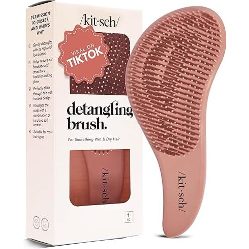 Kitsch Detangler Brush – Gentle Curly Hair Brush with Flexible Bristles for All Hair Types - Wet or Dry | Detangling Hair Brushes for Women & Men, Hairbrush for Adults & Kids - Terracotta
