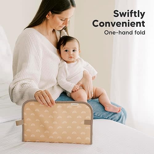 KeaBabies Portable Diaper Changing Pad, Easy Wipe Clean - Foldable Waterproof Baby Changing Mat for Diaper Bag, Compact, Lightweight, 25x13 Newborn, Infant, Baby Changer Travel Essential (Rainbow)
