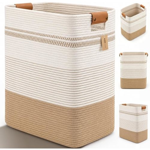 Laundry Hamper, Laundry Basket with Leather Handles, 21.1-Gallon/80L