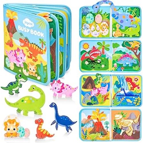 JoyCat Toddler Dinosaur Busy Book, Busy Board for 2 3 4 5Year Old -Travel Toy Quiet Activity Book, Life Skills & Fun Games - Autism Sensory Toy, Toddler Easter Basket Stuffers Gifts