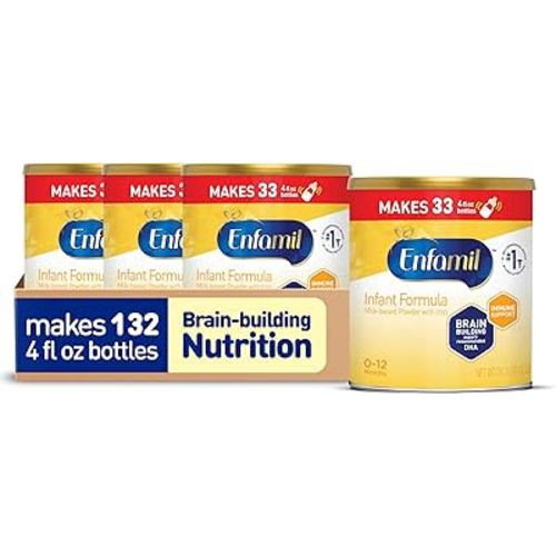 Enfamil Infant Formula, Milk-based Baby Formula with Iron, Omega-3 DHA & Choline, Powder Can, 21.1 Oz (Pack of 4)
