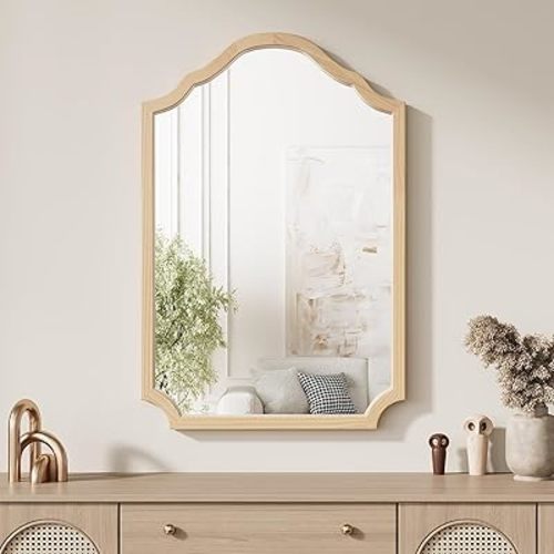 ULIKE Wood Arched Mirror 24x36 Inch, Rustic Wood Framed Mirror for Wall Decor, Wall Mirrors Decorative for Bathroom, Vanity Mirror for Living Room, Entryway or Bedroom, Natural