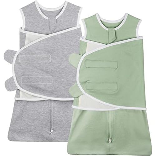 Transition Swaddle 3-6 Months Arms Up Swaddle Sleep Sack 3-6 Months Baby Swaddle for Newborn Swaddle with Zipper 100% Cotton, 2-Pack 0.8 Tog Transitional Swaddles Sack for Boy Girl (Medium 14-20lbs)