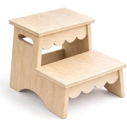 Amazon.com : CAALMA Toddler Step Stool, Wooden Step Stool for Toddlers, Scalloped Kids Step Stool for Bathroom, Bedroom & Kitchen, Non Slip A-Shaped Toddler Bathroom Step Stool, Montessori Two Step Stool for Kids : Baby
