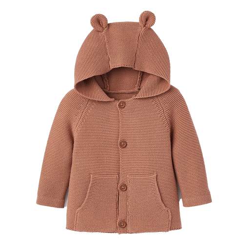Rust Bear Ear Knit Hooded Cardigan