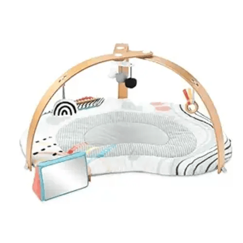 Skip Hop Baby Play Gym Montessori-Inspired 3-in-1 Sensory Tummy Time Activity Mat with 25+ Developmental Activities 4 Toys and 5 Parent Guide Cards with Stage-Based Activities Discoverosity Age 0-2y