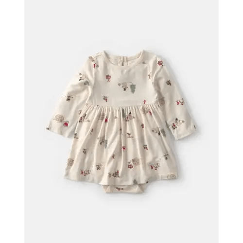 Baby Girl North Pole PurelySoft™ Long-Sleeve Bodysuit Dress - Cream | Carter's