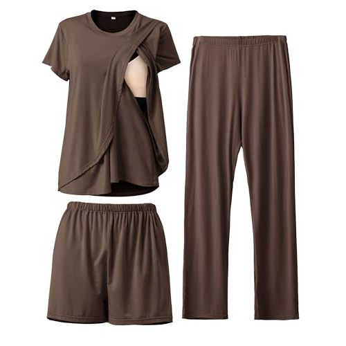 Rnxrbb 3 Piece Postpartum Nursing Pajamas Set Casual Soft Maternity Breastfeeding Pjs Sleepwear Loungewear Clothes Layer