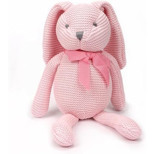 100% Organic Cotton Baby Toys Pink Bunny Rabbit Stuffed Animal for Newborn 7.1"