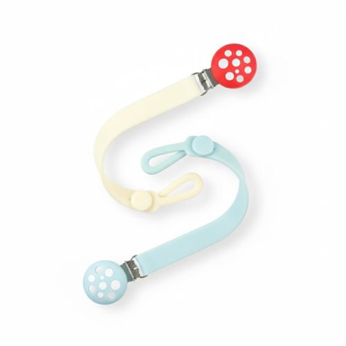 RaZbaby Chompy Silicone Pacifier Holder Clip Set – 2 Pack Textured, Soft & Flexible Binky Clips with Universal Fit, BPA-Free, Durable & Lightweight for Babies 0M+, Red/Green – 2 Pack (Red/Blue)
