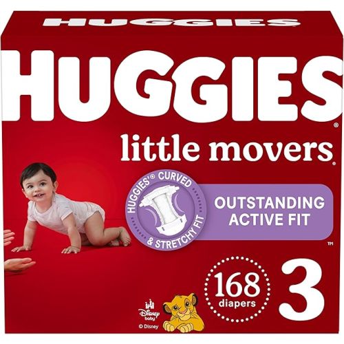 Huggies Size 3 Diapers, Little Movers Baby Diapers, Size 3 (16-28 lbs), 168 Count (6 Packs of 28), Packaging May Vary