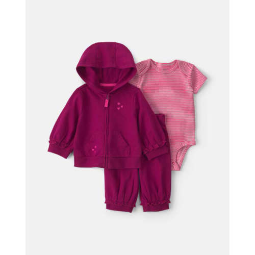 Baby Girl 3-Piece Heart French Terry Layering Set - Burgundy | Carter's