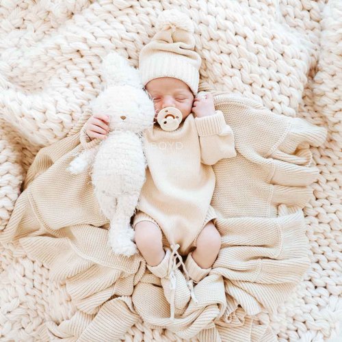 Personalized Knit Sweater Bubble Romper | Sand