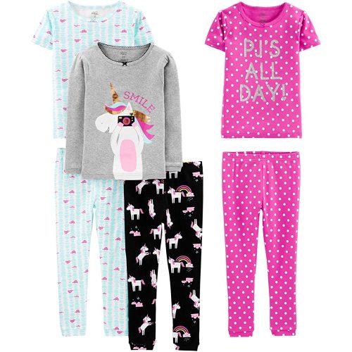 Simple Joys by Carter's Babies, Toddlers, and Girls' 6-Piece Snug-Fit Cotton Pajama Set, Pack of 3