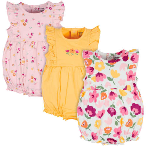 3-Pack Baby Girls Floral Fox Rompers – Gerber Childrenswear