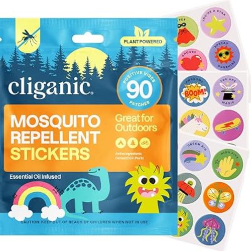 Cliganic Mosquito Repellent Stickers for Kids (90 Pack) - Animal Toddler Patches, Natural DEET-Free, Essential Oil Infused, Insect Repelling Garments