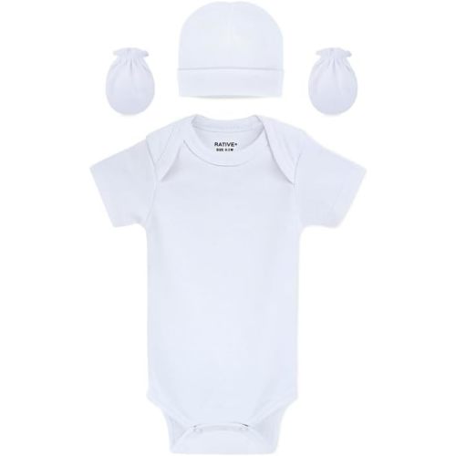 RATIVE Baby Bodysuit Short & Long Sleeve 4-Pack – Soft Cotton Newborn Onesies for 0–3 Months, White