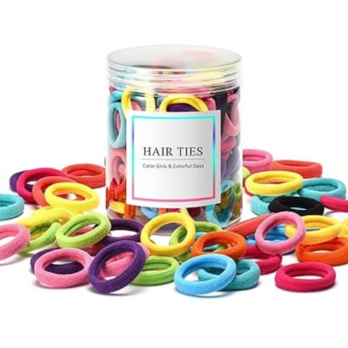 Omszte,100 Pcs Baby Hair Ties, Seamless Cotton Toddler Hair Ties for Girls and Kids, Multicolor Small Soft Hair Elastics Ponytail Holders(10Colors)