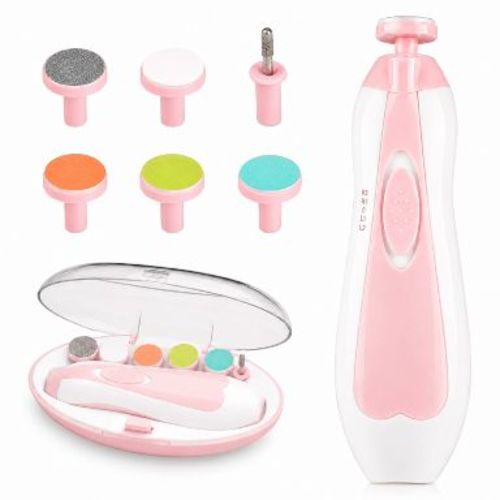 Baby Electric Nail Trimmer Kit with Light, Quiet Operation, 6 Interchangeable Heads for Gentle Precise Baby Nail Care and Polishing Baby Nail Trimmer