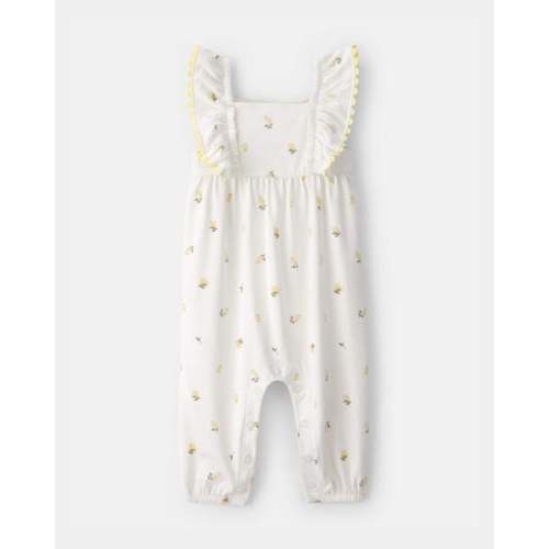 Baby Girl Ruffle-Sleeve Lemon Jumpsuit - Ivory | Carter's