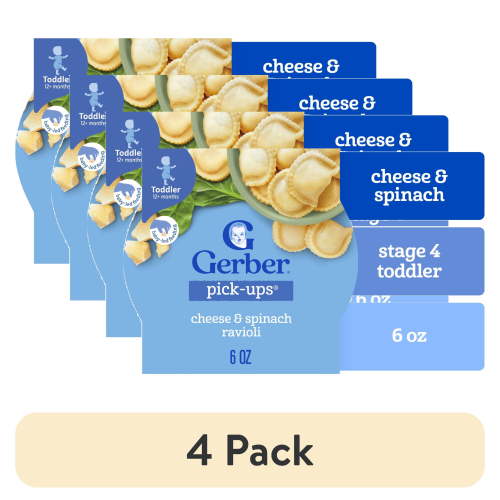 (4 pack) Gerber Mealtime for Toddler, Pick-Ups, Cheese & Spinach Ravioli, 6 oz Tray